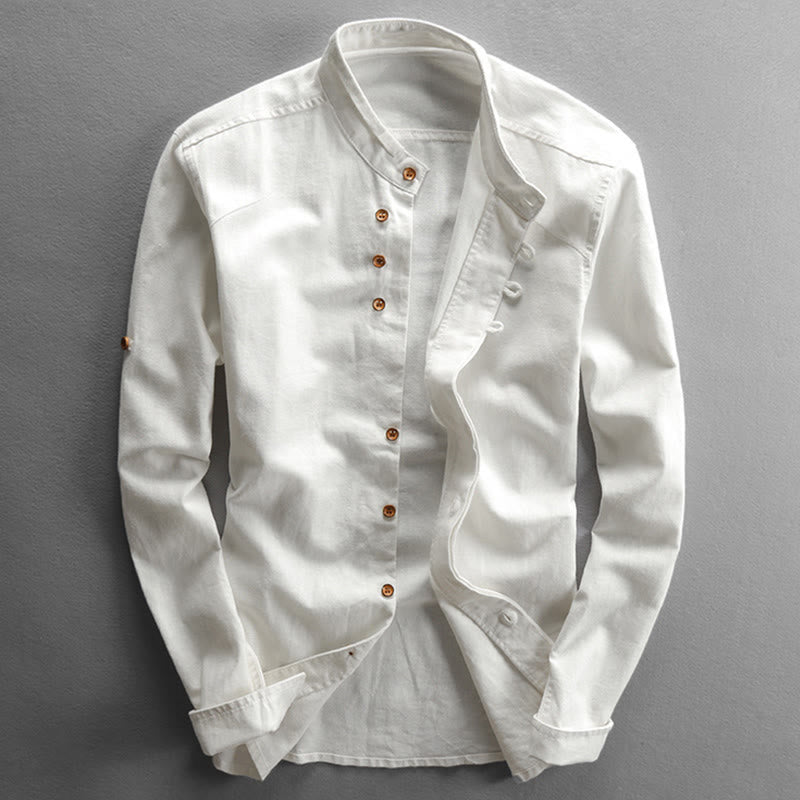Buddha Stones Men's Slim Fit Design Stand Collar Crew Neck Long Sleeve Cotton Linen Shirt - White - US/UK/AU50，EU60 (7XL) - image 3