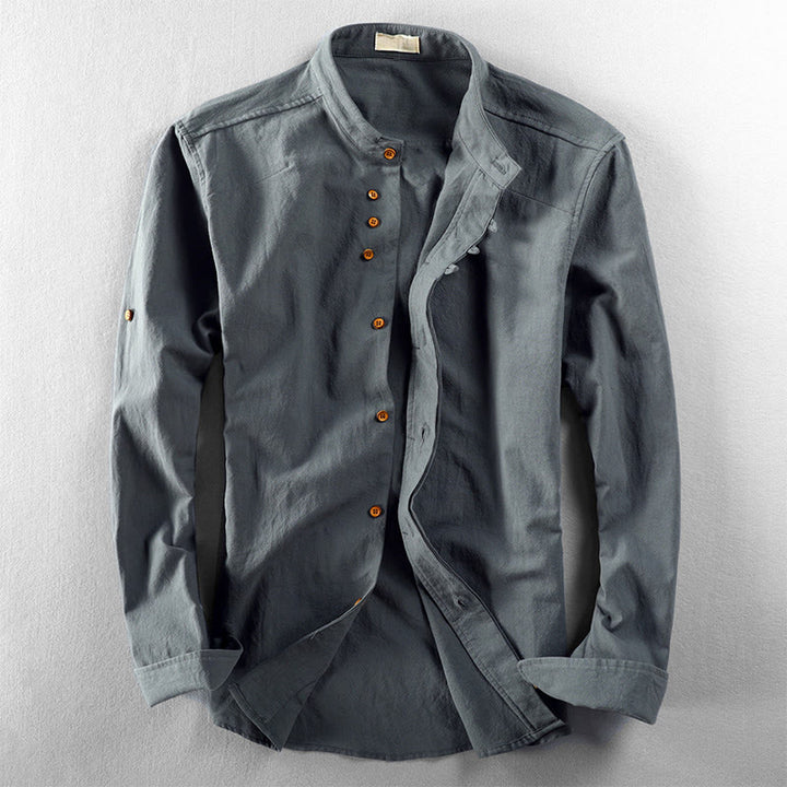 Buddha Stones Men's Slim Fit Design Stand Collar Crew Neck Long Sleeve Cotton Linen Shirt - CadetBlue - US/UK/AU50，EU60 (7XL) - image 10