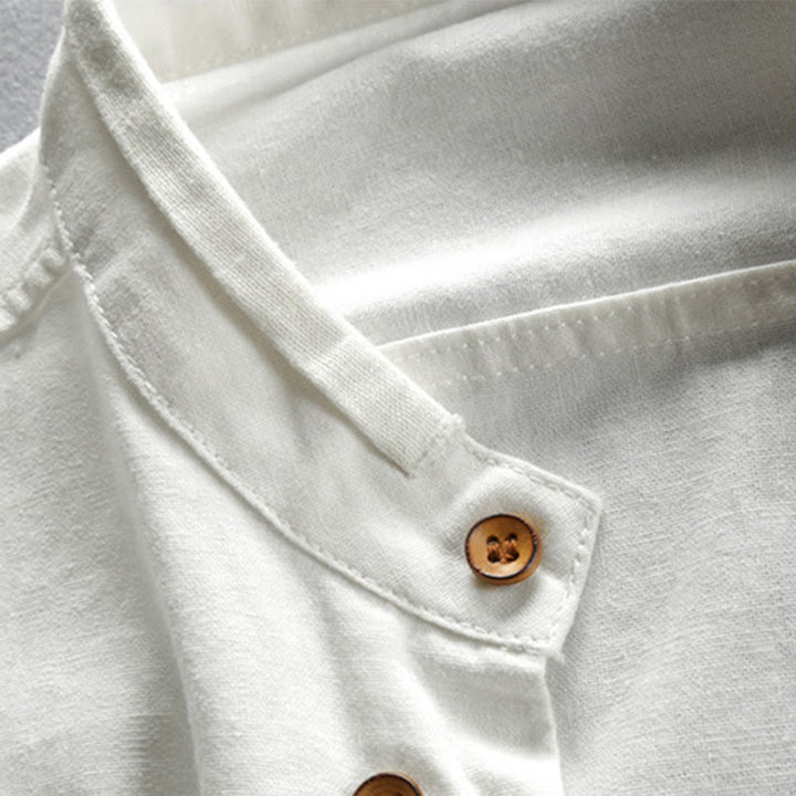 Buddha Stones Men's Slim Fit Design Stand Collar Crew Neck Long Sleeve Cotton Linen Shirt - image 6