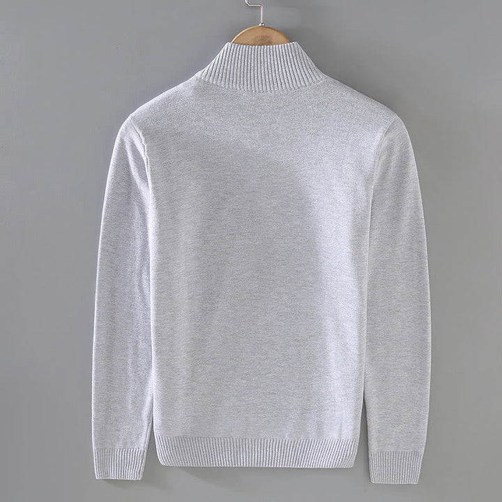 Buddha Stones Ribbed Solid Color Hem Design Men's Mock Neck Long Sleeve Pure Cotton Sweater - image 3