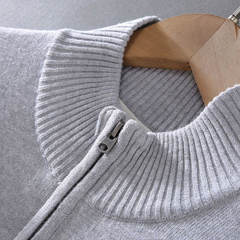 Buddha Stones Ribbed Solid Color Hem Design Men's Mock Neck Long Sleeve Pure Cotton Sweater - image 5