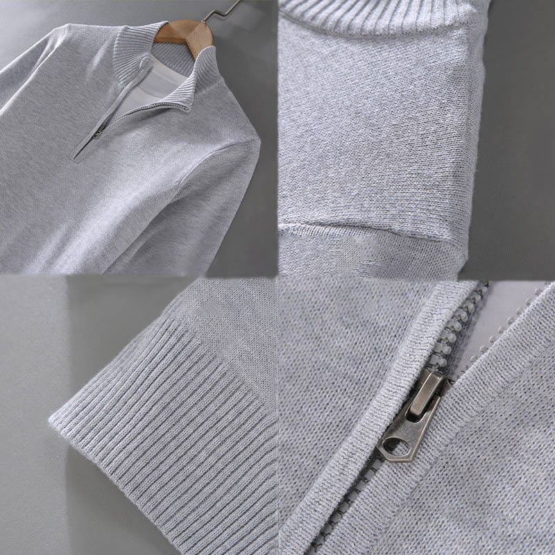 Buddha Stones Ribbed Solid Color Hem Design Men's Mock Neck Long Sleeve Pure Cotton Sweater - image 13