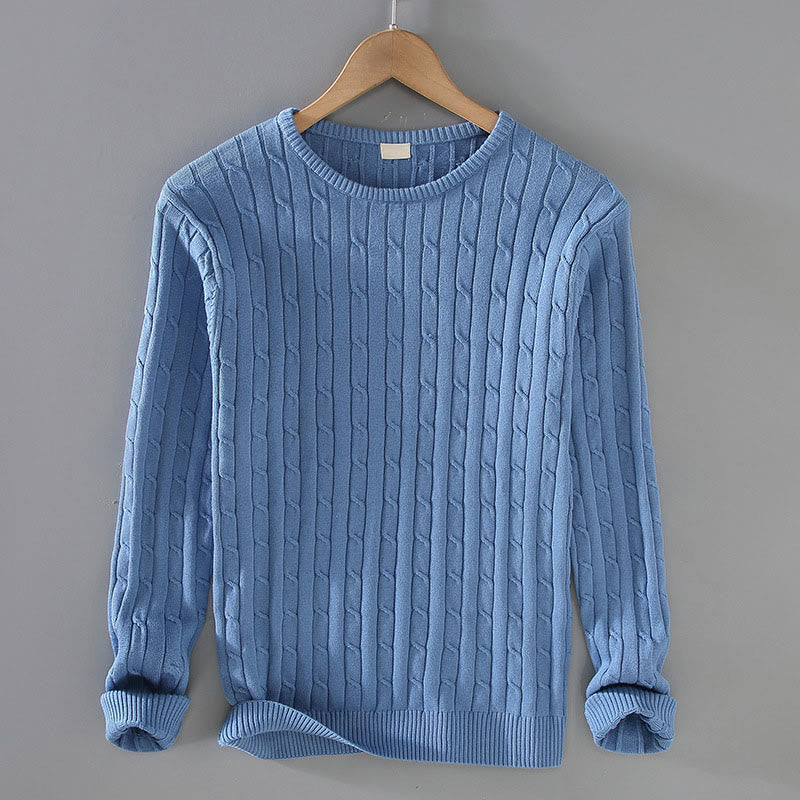 Buddha Stones Cable Knit Design Men's Crew Neck Long Sleeve Pure Cotton Sweater - CornflowerBlue - US/UK/AU42，EU52 (3XL) - image 4