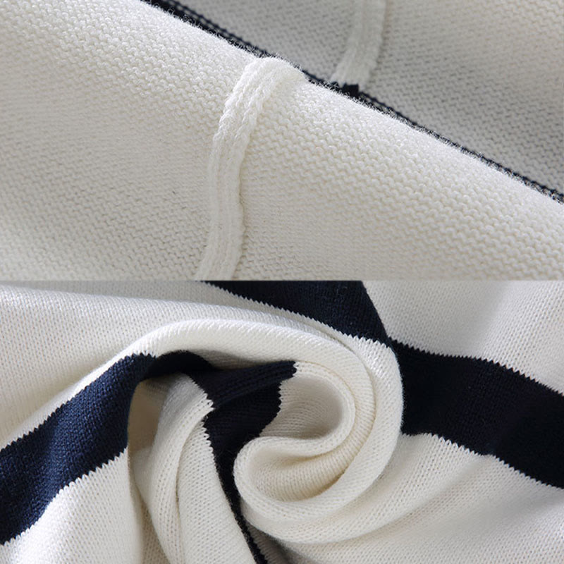 Buddha Stones Color Contrast Striped Half Zipper Design Cotton Men's Long Sleeve Sweater - image 6