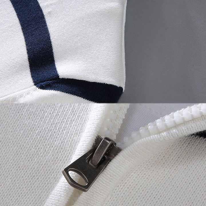 Buddha Stones Color Contrast Striped Half Zipper Design Cotton Men's Long Sleeve Sweater - image 5