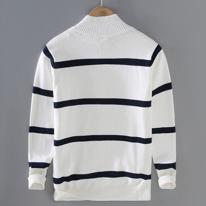 Buddha Stones Color Contrast Striped Half Zipper Design Cotton Men's Long Sleeve Sweater - image 2