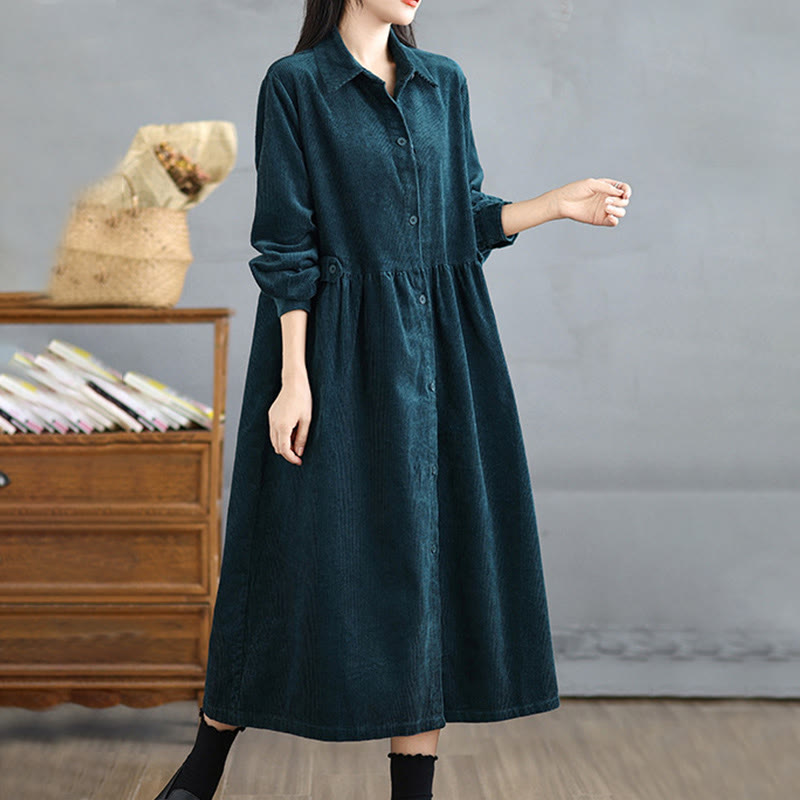 Buddha Stones Plain Buttons Long Sleeve Women's Cotton Corduroy Coat With Pockets - image 27