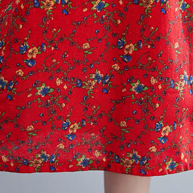 Buddha Stones Commute Floral Drawstring Women's Long Sleeve Cotton Midi Dress With Pockets - image 28