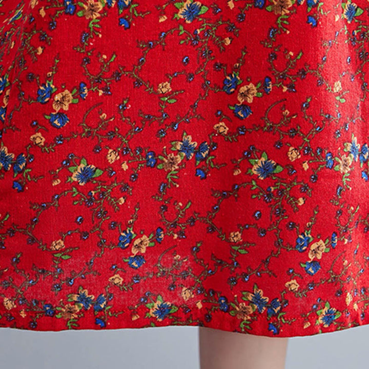 Buddha Stones Commute Floral Drawstring Women's Long Sleeve Cotton Midi Dress With Pockets - image 28