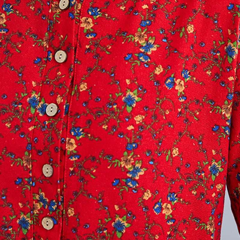Buddha Stones Commute Floral Drawstring Women's Long Sleeve Cotton Midi Dress With Pockets - image 24