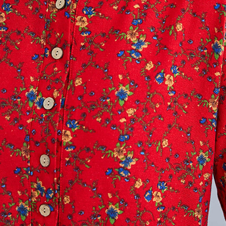 Buddha Stones Commute Floral Drawstring Women's Long Sleeve Cotton Midi Dress With Pockets - image 24