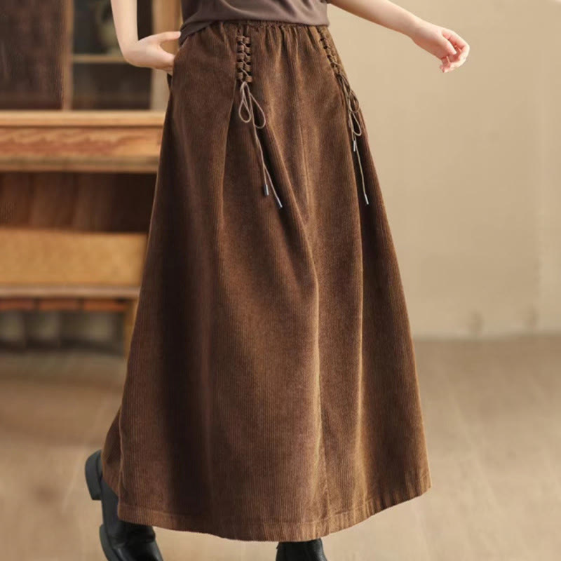 Buddha Stones Women's Plain Cotton Corduroy 7-8 Length Skirt With Pockets - SaddleBrown - US12，UK/AU16，EU44 (2XL) - image 8