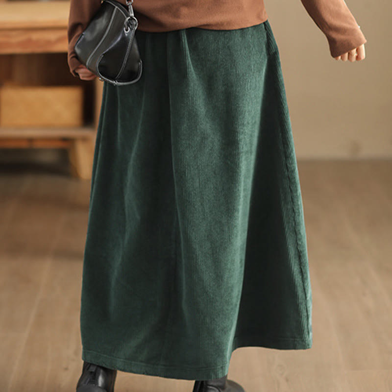 Buddha Stones Women's Plain Corduroy 7-8 Length Skirt With Pockets - image 4