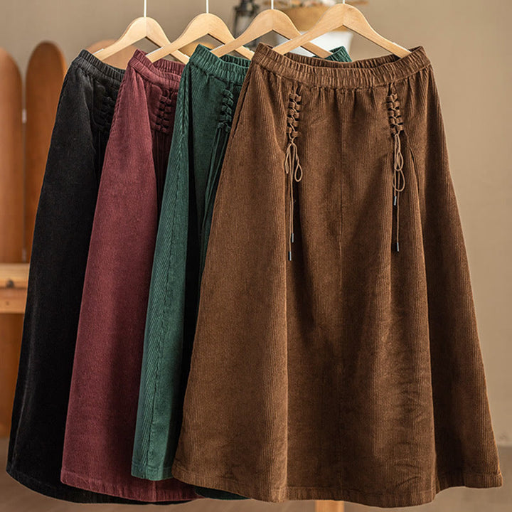 Buddha Stones Women's Plain Corduroy 7-8 Length Skirt With Pockets - image 14