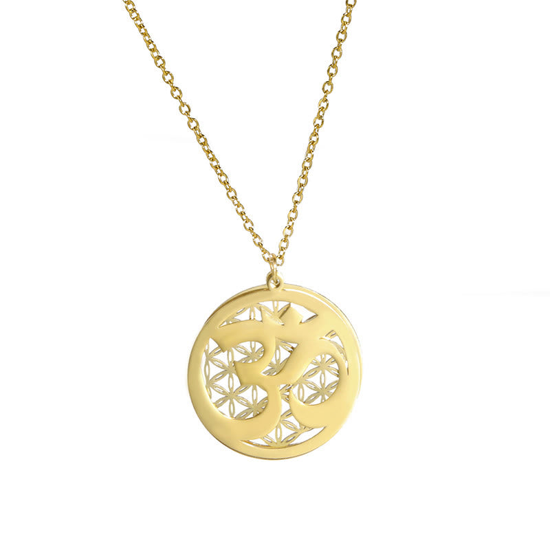 Buddha Stones Om Symbol Hollow Flower Design Stainless Steel Connection Necklace Pendant - image 13