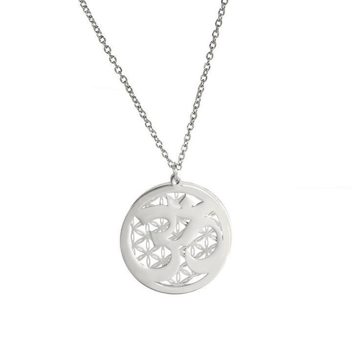 Buddha Stones Om Symbol Hollow Flower Design Stainless Steel Connection Necklace Pendant - image 5