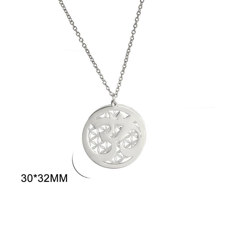 Buddha Stones Om Symbol Hollow Flower Design Stainless Steel Connection Necklace Pendant - image 4