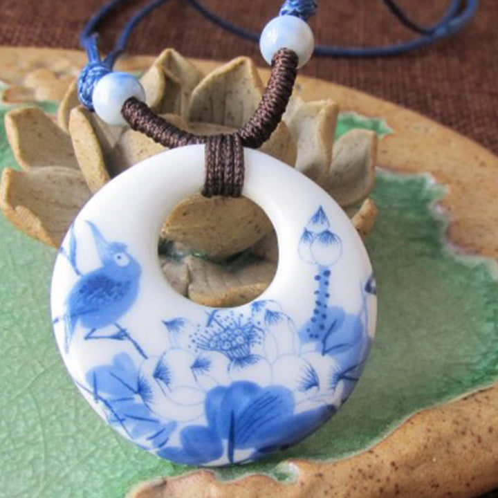 Buddha Stones Ethnic Peony Peach Blossoms Lotus Symbol Ceramics Necklace Enlightenment Pendant - image 6