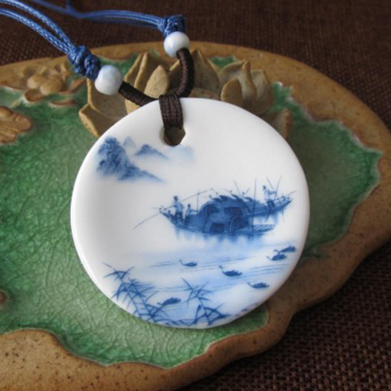 Buddha Stones Ethnic Peony Peach Blossoms Lotus Symbol Ceramics Necklace Enlightenment Pendant - image 12