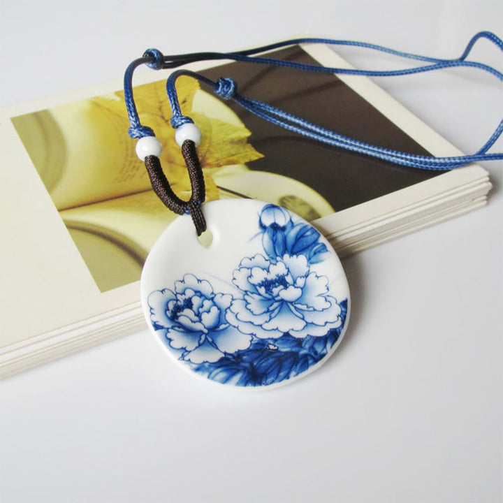 Buddha Stones Ethnic Peony Peach Blossoms Lotus Symbol Ceramics Necklace Enlightenment Pendant - Blooming Peonies - image 7