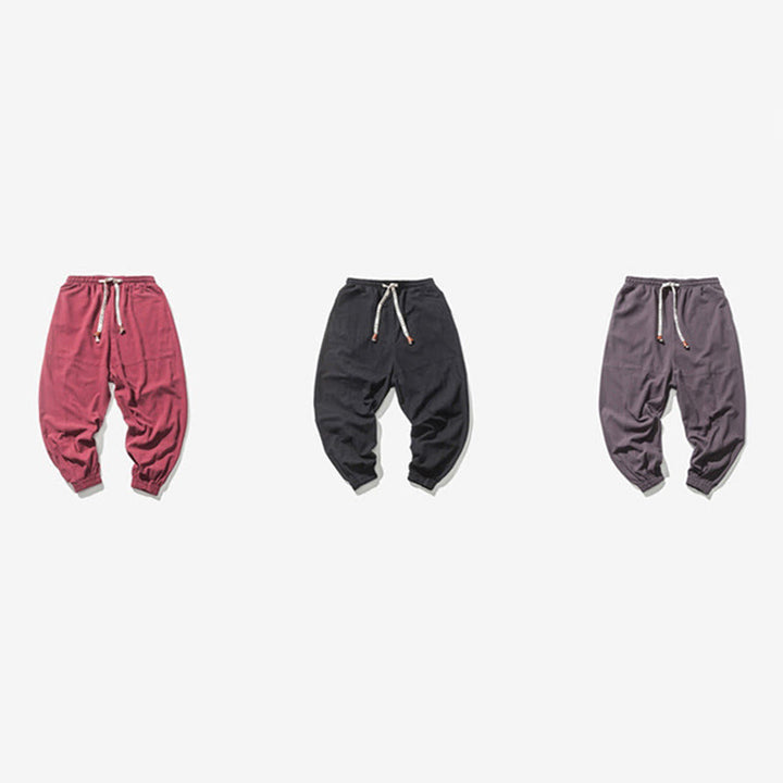 Buddha Stones Men's Plain Simple Drawstring Design Cotton Harem Pants With Pockets - image 22