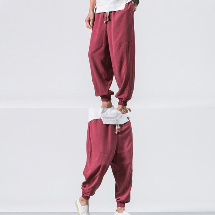 Buddha Stones Men's Plain Simple Drawstring Design Cotton Harem Pants With Pockets - image 11