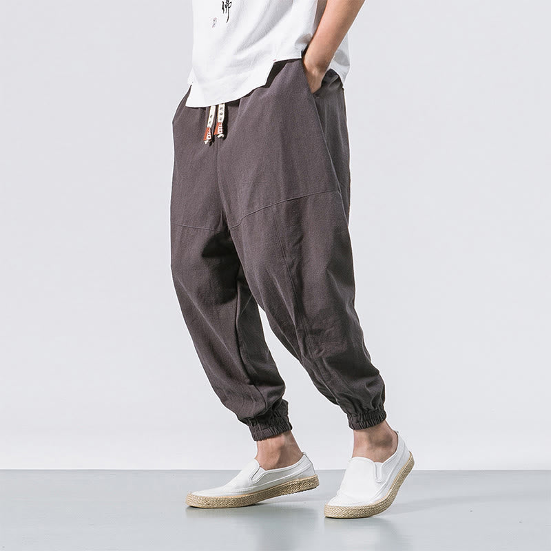 Buddha Stones Men's Plain Simple Drawstring Design Cotton Harem Pants With Pockets - SlateGray - US/UK/AU46，EU56 (5XL) - image 0