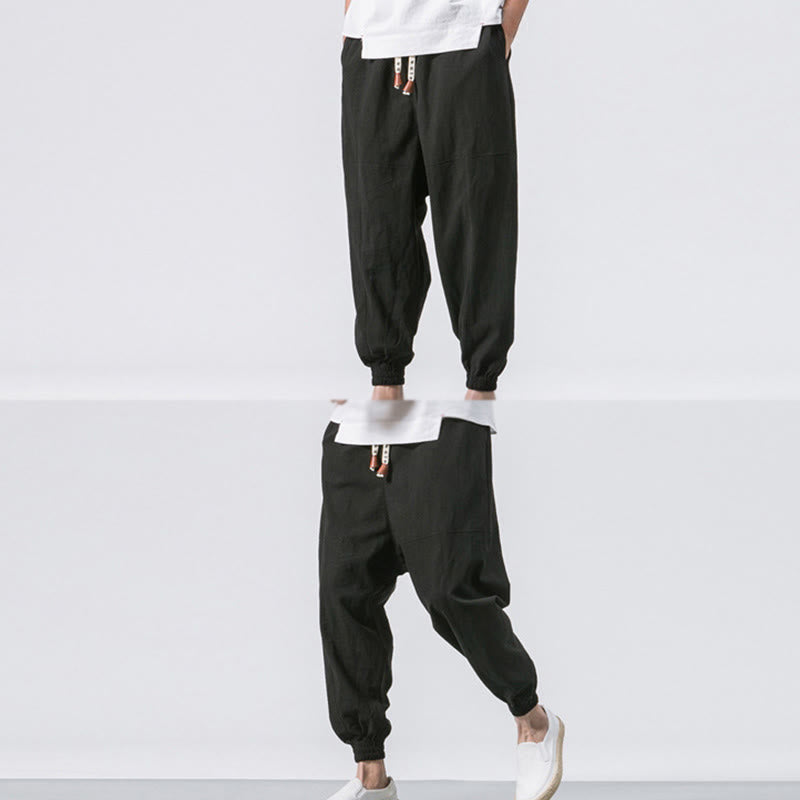 Buddha Stones Men's Plain Simple Drawstring Design Cotton Harem Pants With Pockets - image 17