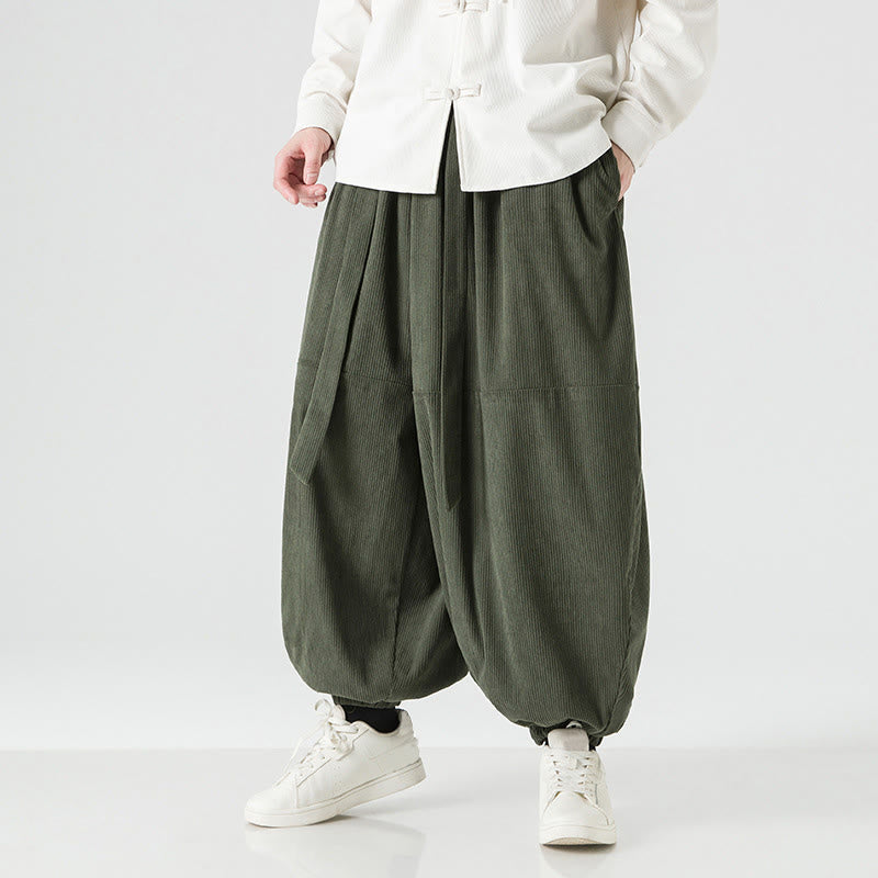 Buddha Stones Winter Solid Color Men's Harem Pure Cotton Corduroy Pants With Pockets - image 2