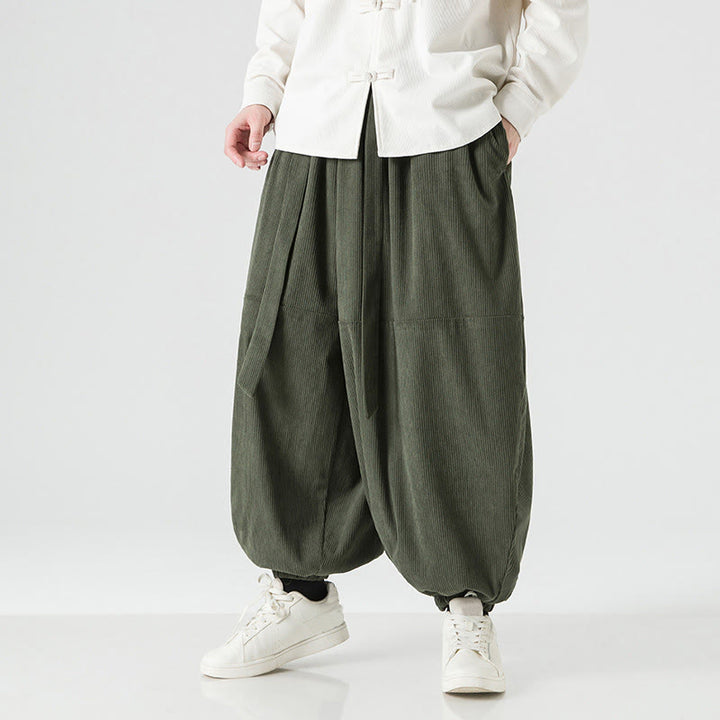 Buddha Stones Winter Solid Color Men's Harem Pure Cotton Corduroy Pants With Pockets - image 2