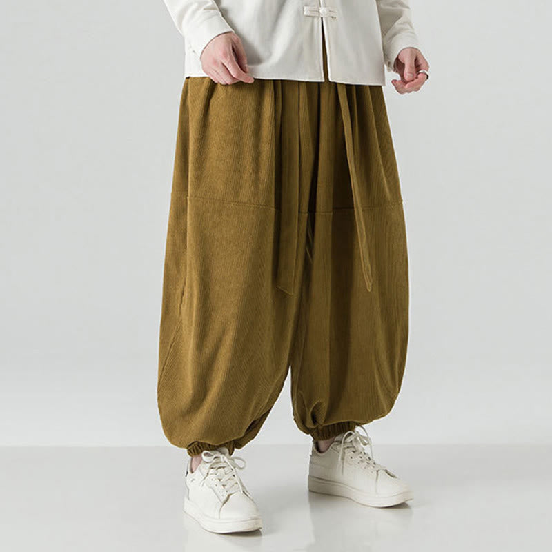 Buddha Stones Winter Solid Color Men's Harem Pure Cotton Corduroy Pants With Pockets - image 22