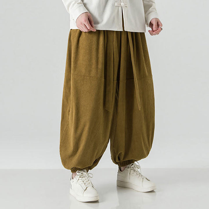 Buddha Stones Winter Solid Color Men's Harem Pure Cotton Corduroy Pants With Pockets - image 22