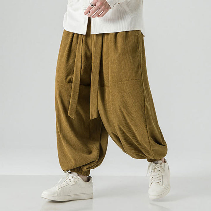 Buddha Stones Winter Solid Color Men's Harem Pure Cotton Corduroy Pants With Pockets - image 18