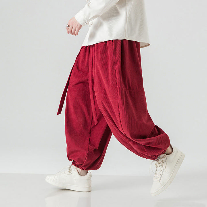 Buddha Stones Winter Solid Color Men's Harem Pure Cotton Corduroy Pants With Pockets - image 27