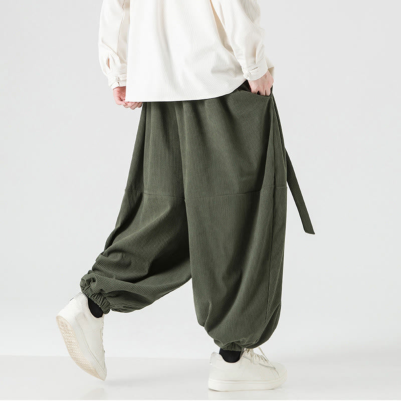 Buddha Stones Winter Solid Color Men's Harem Pure Cotton Corduroy Pants With Pockets - image 7