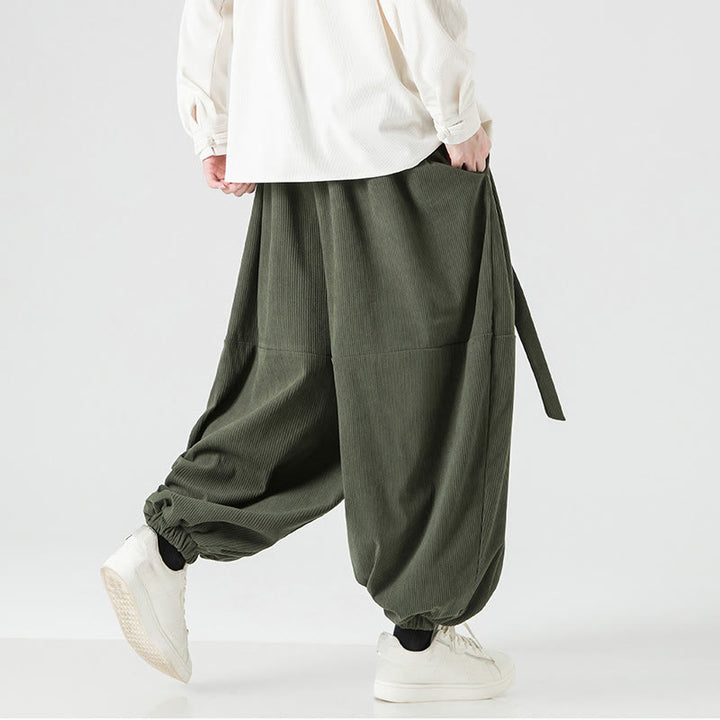 Buddha Stones Winter Solid Color Men's Harem Pure Cotton Corduroy Pants With Pockets - image 7