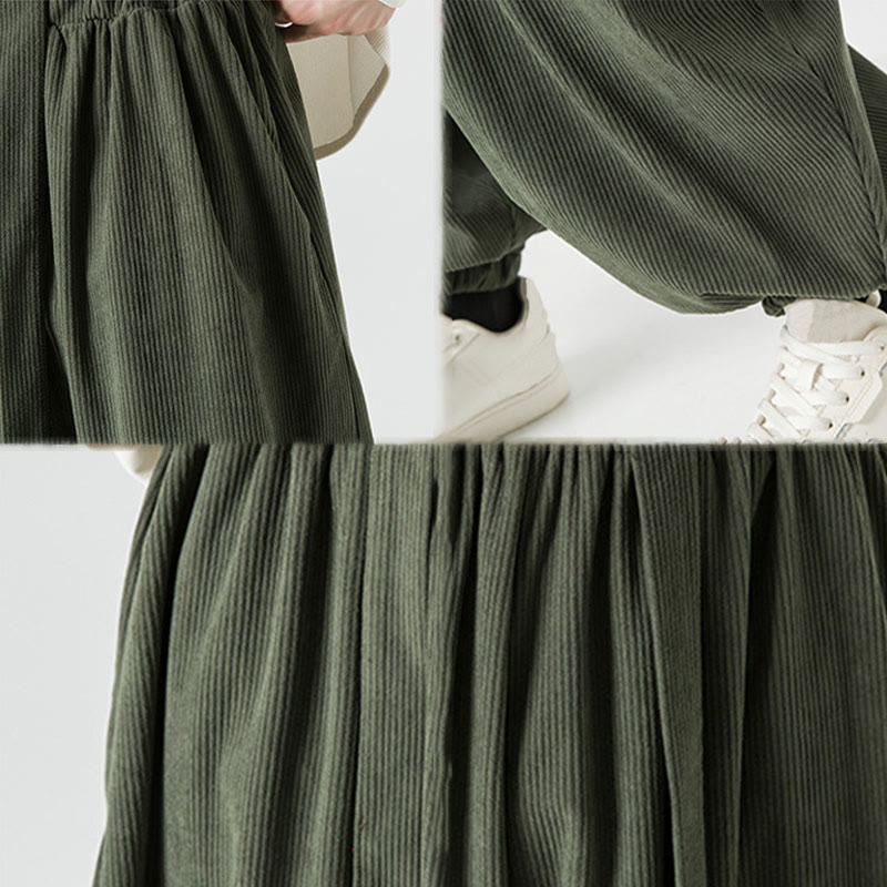 Buddha Stones Winter Solid Color Men's Harem Pure Cotton Corduroy Pants With Pockets - image 8