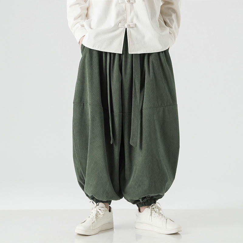 Buddha Stones Winter Solid Color Men's Harem Pure Cotton Corduroy Pants With Pockets - image 4