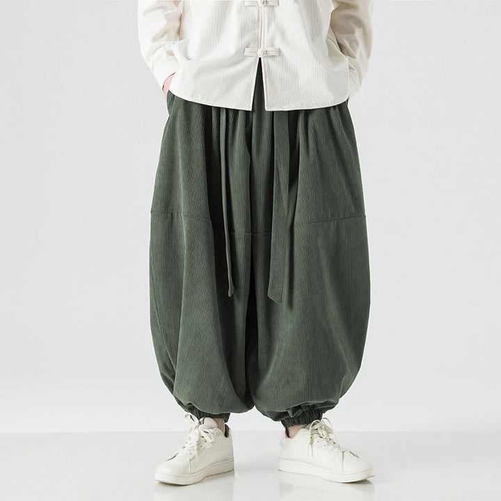 Buddha Stones Winter Solid Color Men's Harem Pure Cotton Corduroy Pants With Pockets - image 4
