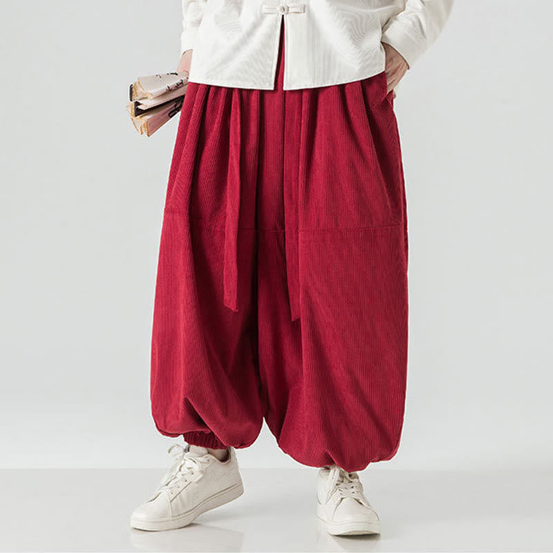 Buddha Stones Winter Solid Color Men's Harem Pure Cotton Corduroy Pants With Pockets - image 26