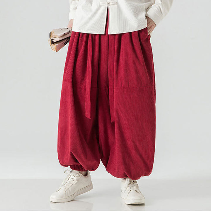 Buddha Stones Winter Solid Color Men's Harem Pure Cotton Corduroy Pants With Pockets - image 26