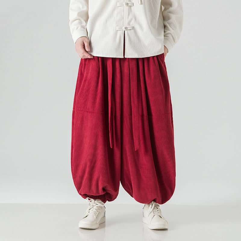 Buddha Stones Winter Solid Color Men's Harem Pure Cotton Corduroy Pants With Pockets - Crimson - US/UK/AU48，EU58(5XL) - image 25