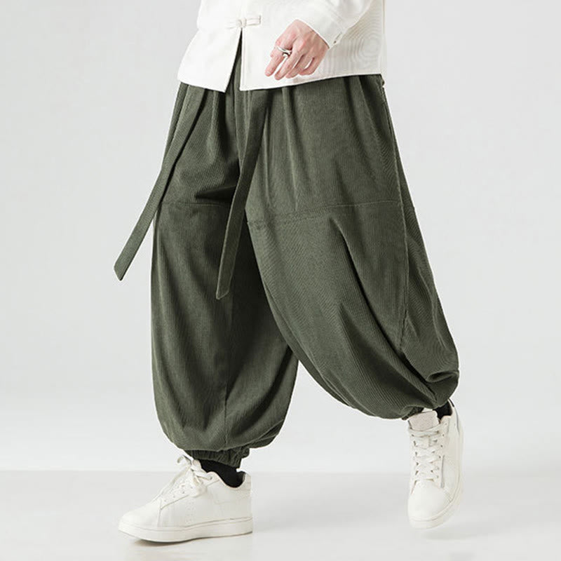 Buddha Stones Winter Solid Color Men's Harem Pure Cotton Corduroy Pants With Pockets - SeaGreen - US/UK/AU48，EU58(5XL) - image 0