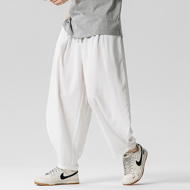 Buddha Stones Summer Pure Color Drawstring Men's Cotton Ankle-Length Pants With Pockets - image 17