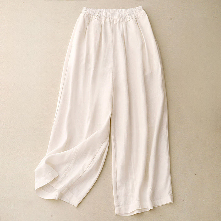 Buddha Stones Solid Color Cotton Women's Wide Leg Pants With Pockets - Seashell - US8-10，UK/AU12-14，EU40-42 (2XL) - image 6