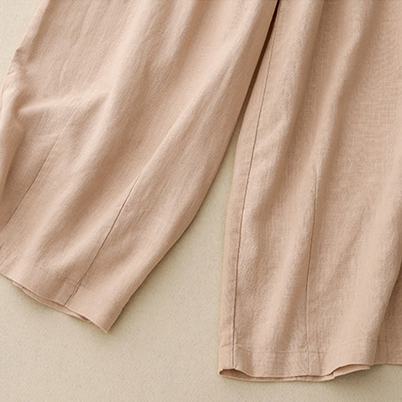 Buddha Stones Solid Color Cotton Women's Wide Leg Pants With Pockets - image 17
