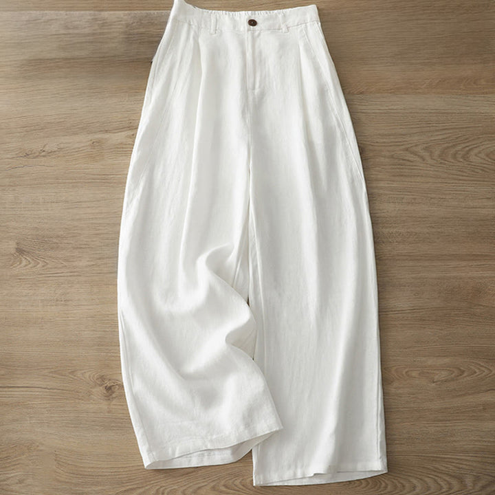 Buddha Stones Solid Color Cotton Women's Button Wide Leg Pants With Pockets - White - US8-10，UK/AU12-14，EU40-42 (2XL) - image 4