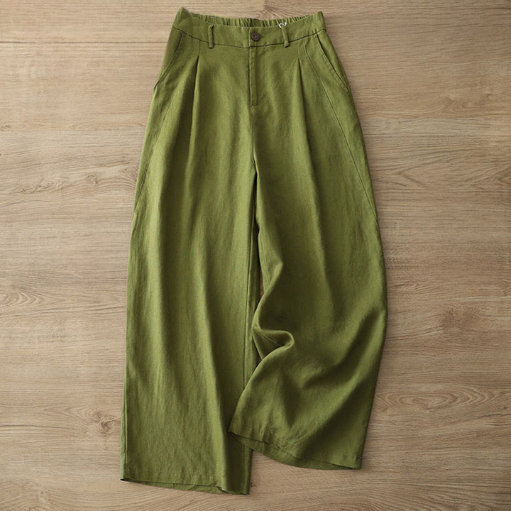 Buddha Stones Solid Color Cotton Women's Button Wide Leg Pants With Pockets - OliveDrab - US8-10，UK/AU12-14，EU40-42 (2XL) - image 20