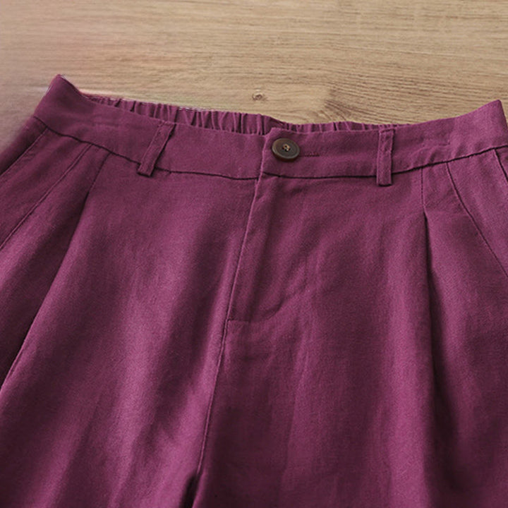 Buddha Stones Solid Color Cotton Women's Button Wide Leg Pants With Pockets - image 31