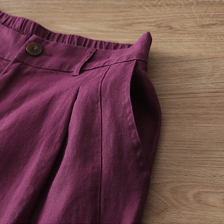 Buddha Stones Solid Color Cotton Women's Button Wide Leg Pants With Pockets - image 33